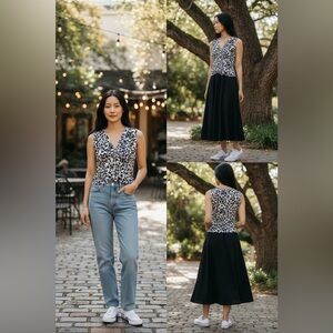 NWT Stylish Black and White Abstract Floral Print Tank Top